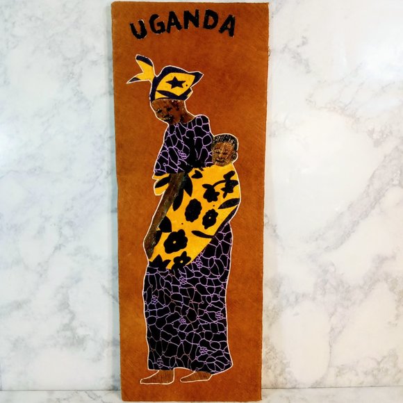 Authentic Handmade African Uganda Art Piece Woman and Child - Picture 2 of 6